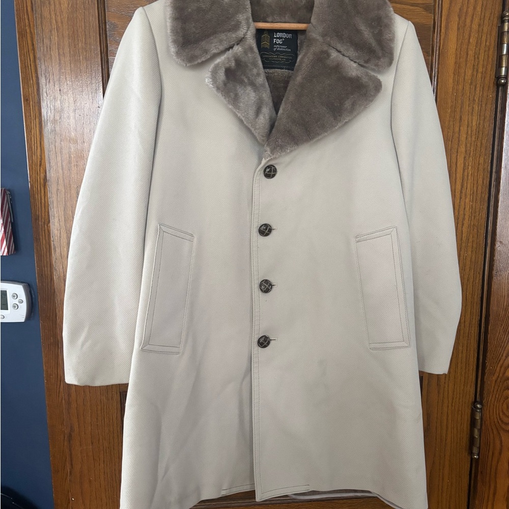 London Fog Men's Trench Coat with Plush Brown Collar